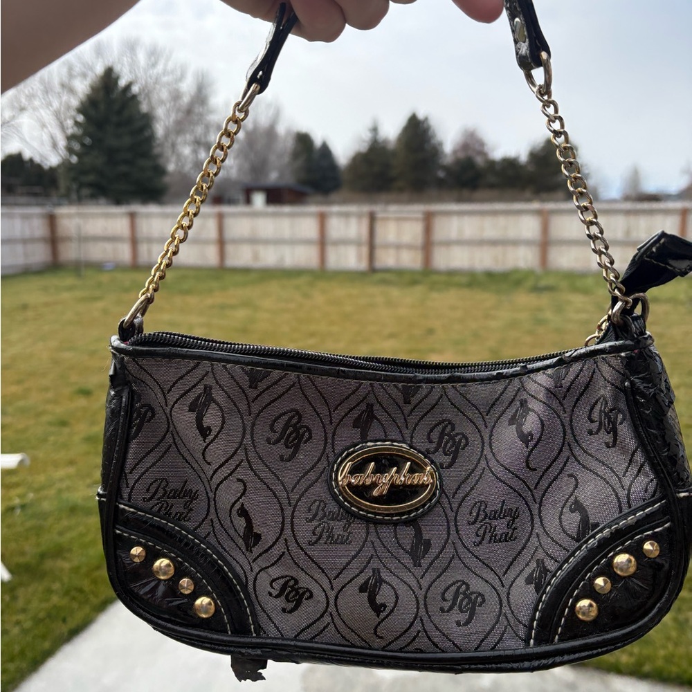 Baby Phat Black and Gold Patterned Shoulder Bag